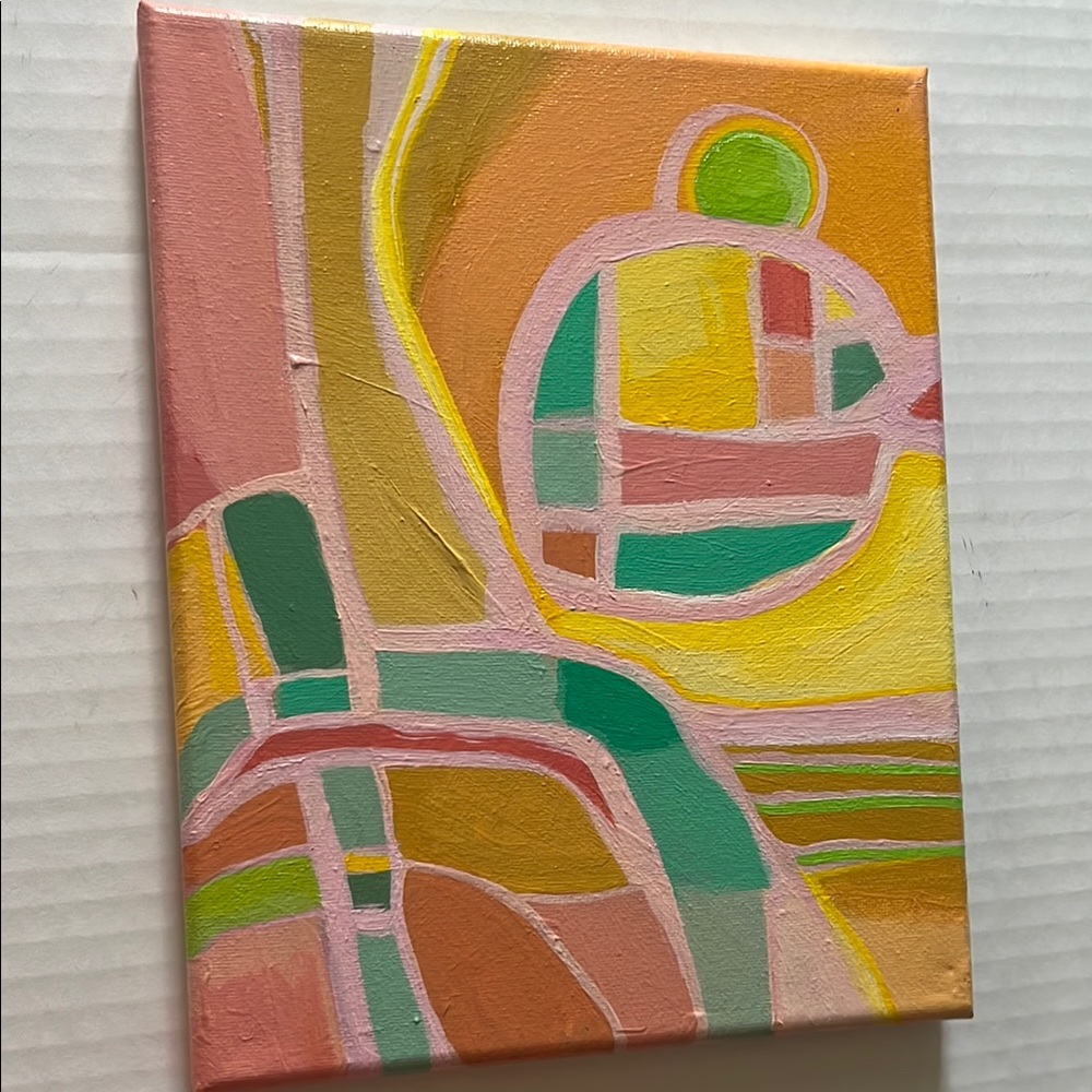 Abstract Pink/Yellow Canvas Painting 8x10